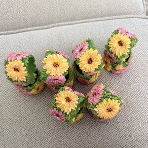 Floral Napkin Rings Resin - Pink, Yellow, Green set of 12